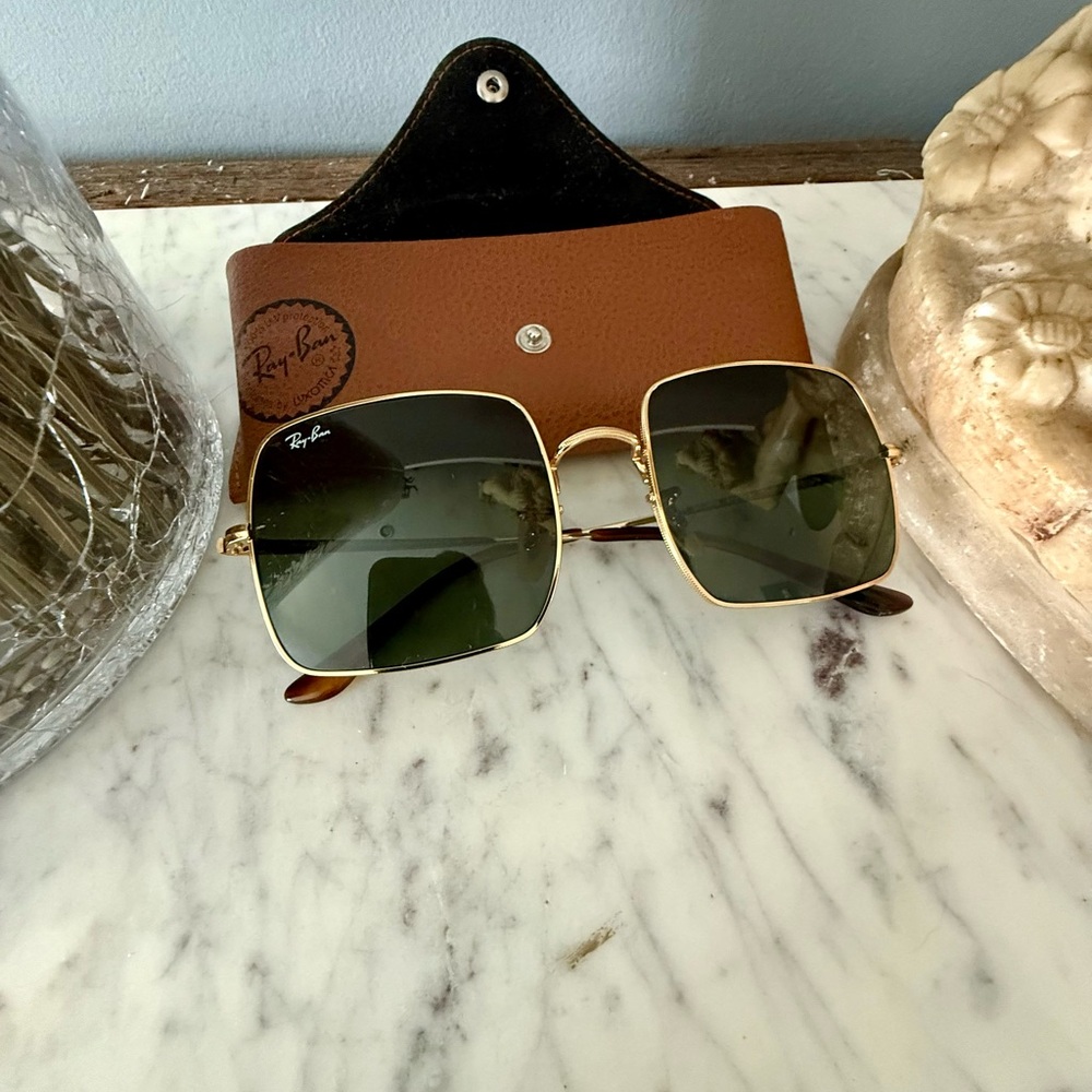 Ray-Ban Gold/Green Square Sunglasses